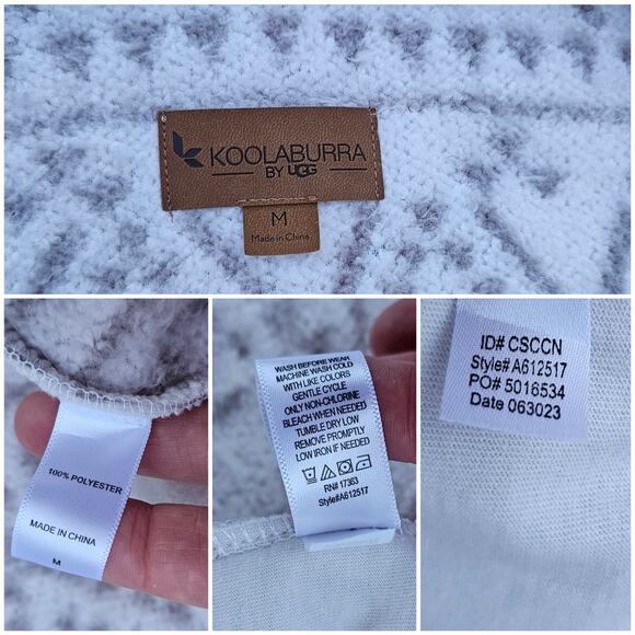 Plush Hooded Vest UGG Koolaburra Size M White Gray Geo Print Fleece Fuzzy Sherpa - Picture 4 of 8